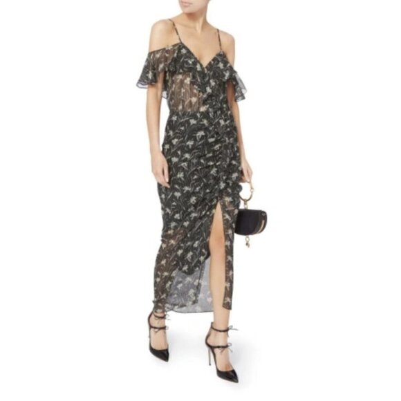 NWT Veronica Beard | Marilyn Cold Shoulder Ruffle Midi Dress - Picture 3 of 13